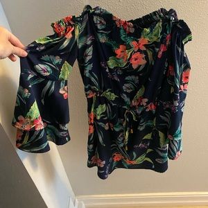 Bell sleeve tropical mini dress
